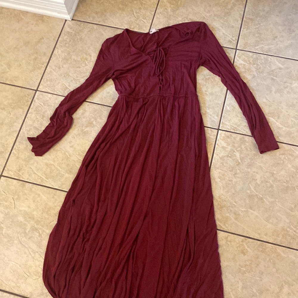 Red Lace Up Midi Dress Size Medium